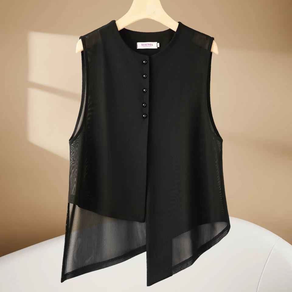 Summer 03 New Style Fashionable Age-Reducing Mesh Women's Black Short Slimming Look Breathable Outer Vest Vest Vest