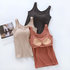 胸墊德絨發熱保暖背心女加絨加厚罩杯一體無袖無痕吊帶背心秋冬