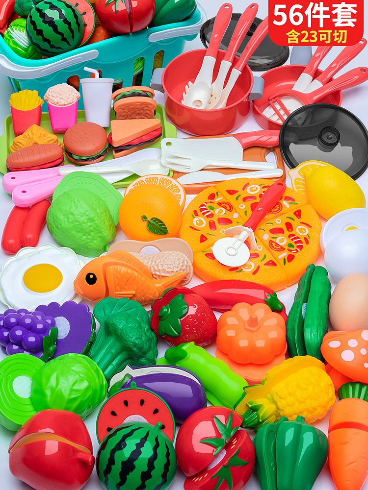 Juego de cocina de juguete para niños con carrito de compras, verduras y herramientas para cortar frutas, para niñas y niños.