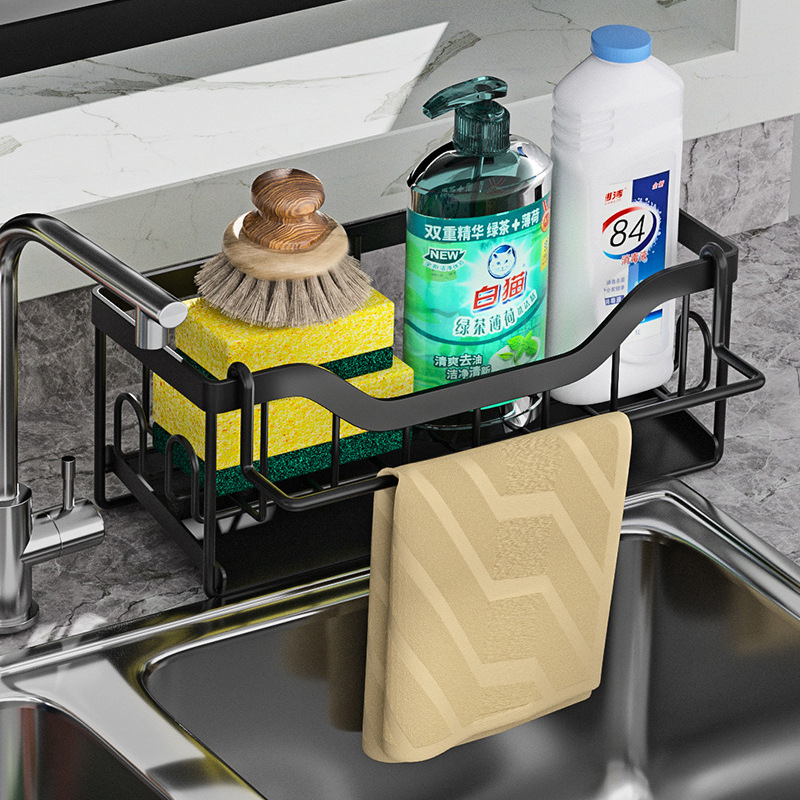 Fábrica esponja paño colgante con bandeja de drenaje automático suministros de fregadero rack de almacenamiento rack lavaplatos rack al por mayor image 4