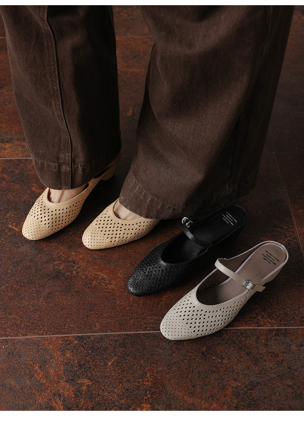 Sandal cao gót nữ hở mũi quai ngang gót 6 cm — đen chi tiết 2