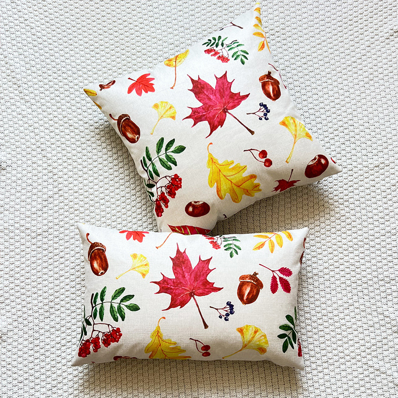 Cross-border exclusive for autumn harvest maple leaf pine cone ginkgo leaf printing encryption  linen pillowcase sofa cushion cover_voghion.com