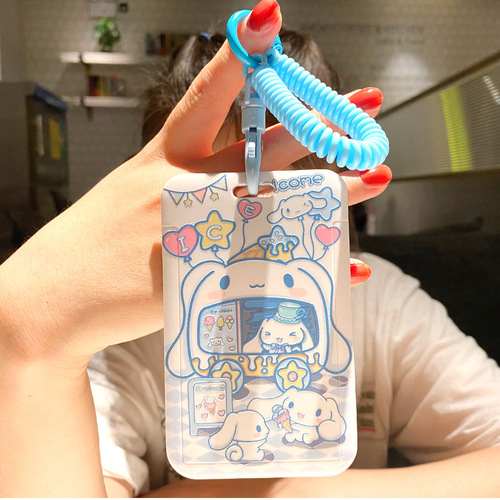 Spring rope card holder ID student meal card water card subway access control stretch lanyard hanging school bag pickup card holding hands cute