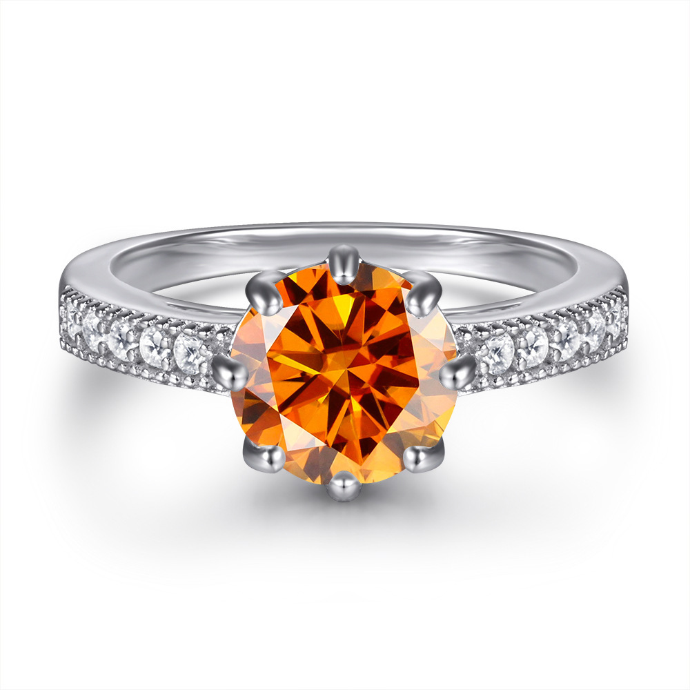 Fashion s925 anillo de plata esterlina diseñado por mujeres, anillo de plata redondo de color, anillo de piedra de moissanita no se desvanece