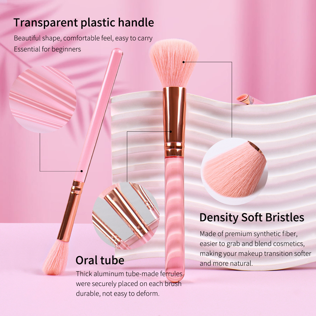 Zhuoerya Cross-border nuevo producto portátil rosa transparente mango herramienta de belleza 5 sombra de ojos maquillaje cepillo juego de pinceles al por mayor