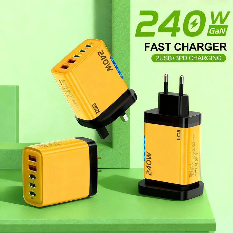 Cross-Border 240W Dual Usb+3Pd Charger Suitable for Apple 16 Huawei Mobile Phone Fast Charging Head Type-C Charging Head