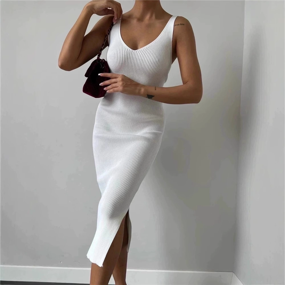 Летнее новое независимое платье Amazon простого цвета без рукавов с круглым вырезом и бедрами, праздничное платье в полоску