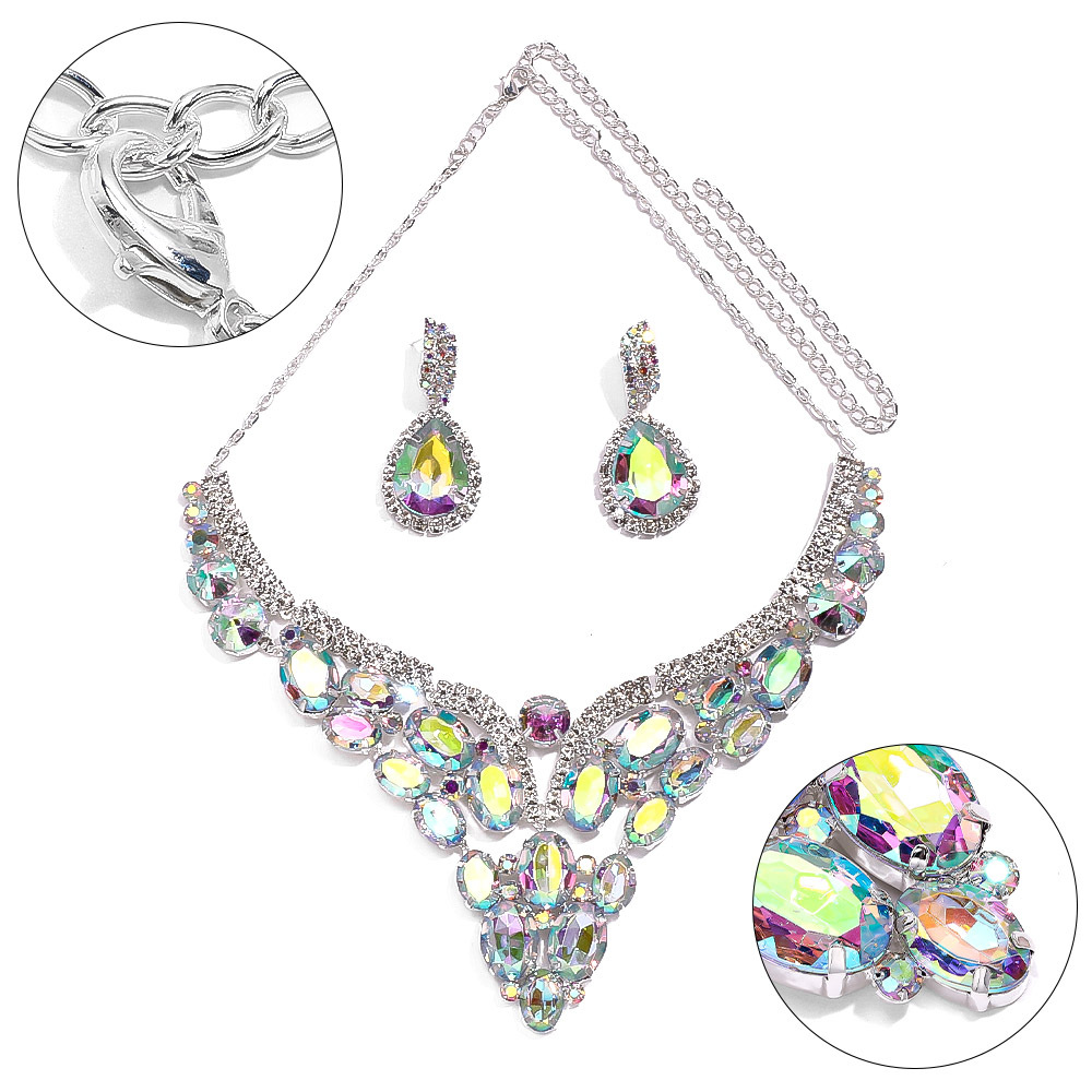 Moda europea y americana exagerada joyería traje nupcial boda rhinestone collar gota de agua pendientes joyería conjunto de joyas