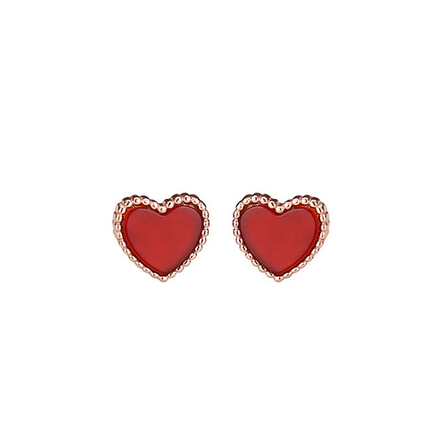 s925 sterling silver small red heart earrings for women, simple and versatile red agate love earrings, Korean style heart-shaped mother-of-pearl earrings jewelry