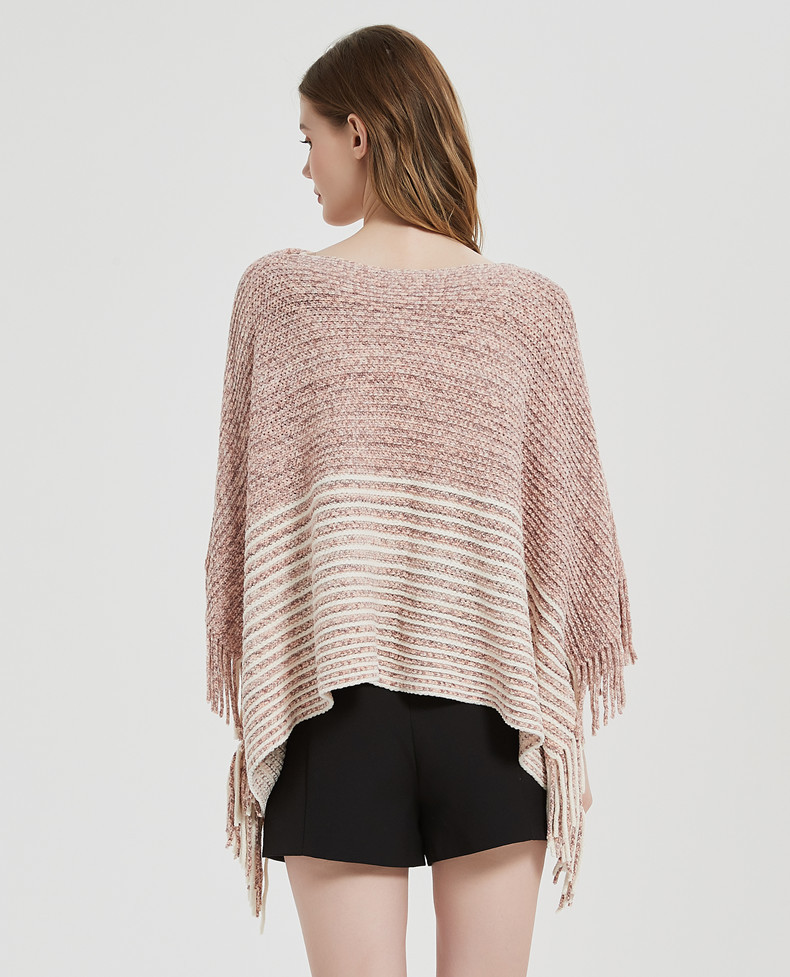 Unisex Fransenumhang Frühling und Winter Fledermausärmel Pullover Pullover gestreifter Umhang Pullover Umhang_voghion.com