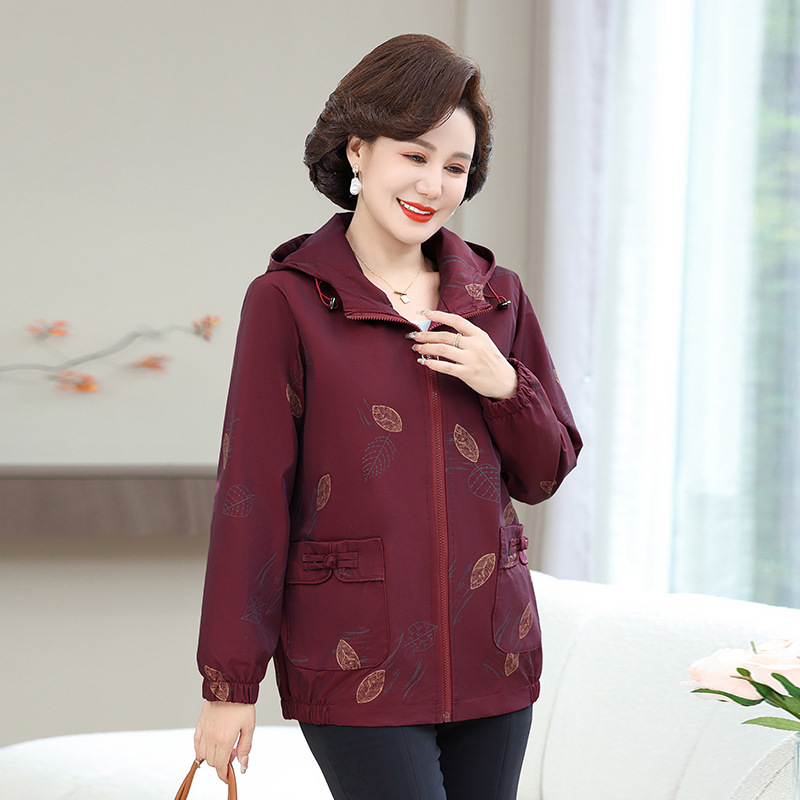 中年のお母さんの秋の服のジャケットのファッションの新型の中高年の女性の春秋風の服の洋風の薄い金の大きいサイズの上着|undefined