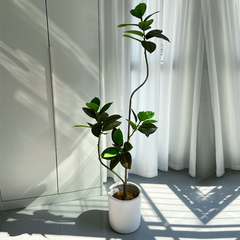 海虹景品橡皮树仿真绿植高端轻奢室内客厅仿生假植物大型落地盆栽