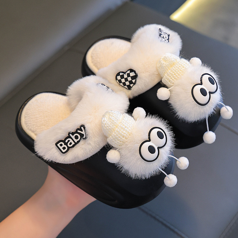 Zapatillas de algodón de invierno para niños, zapatillas de algodón cálidas y veludo EVA impermeables, bolsas para padres e hijos, zapatos de algodón caseros para bebés