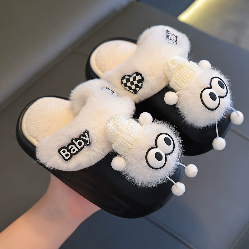 Зимние детские хлопчатобумажные тапочки теплые и бархатные EVA водонепроницаемые волосатые родитель-ребенок