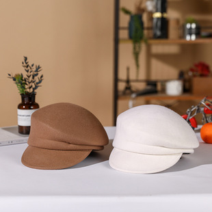 Beret women's high-end Japanese style British retro hat pure wool autumn and winter tide hat fever same style factory straight hair