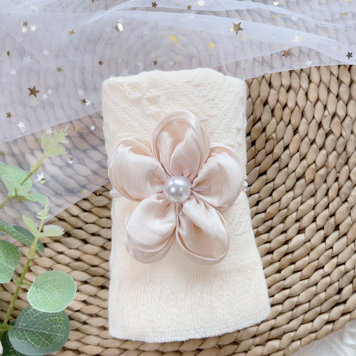 흰색 수건 + 샴페인 헤어 액세서리 [핫 세일 9999 세트]