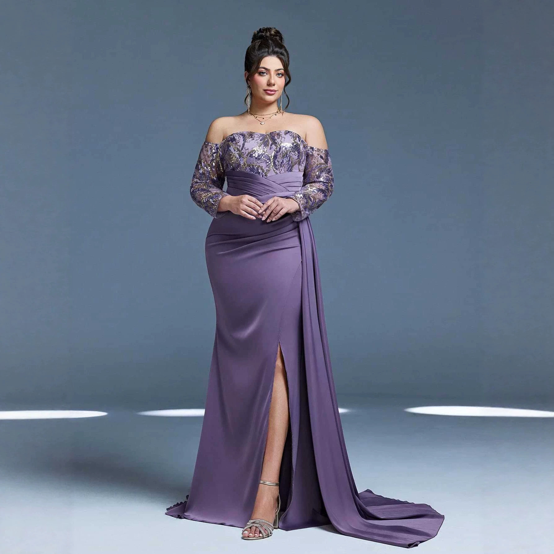 New Purple Slit Ball Gown For Women Sexy Long Evening Dress High-End Luxury Party Wear_ecoleips.com