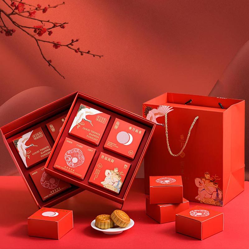 创意双层月饼盒厂家批发 高档商务中秋礼盒国潮风8粒月饼盒现货