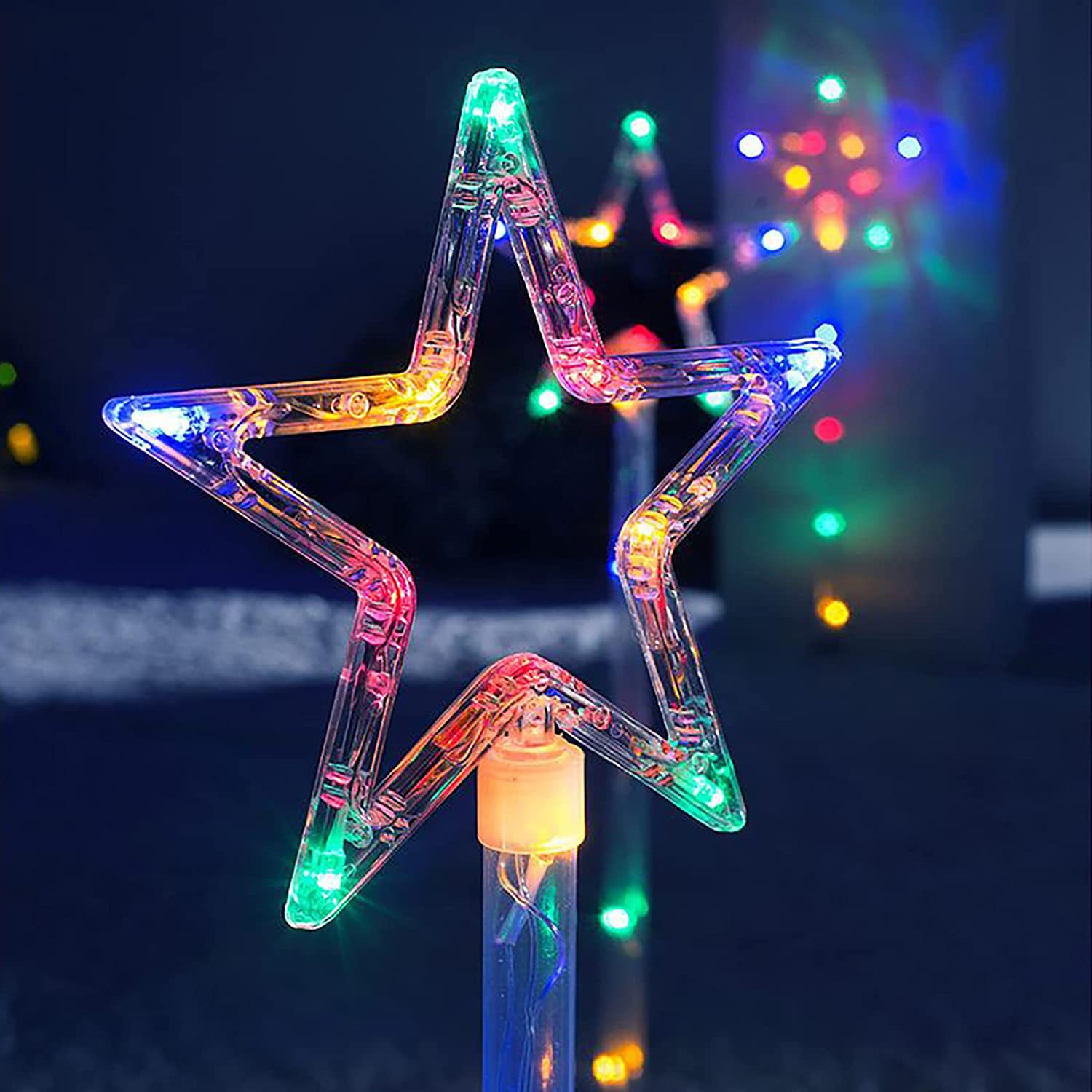 Lámpara de conexión a tierra de césped solar estrella de cinco puntas inserta de piso de copo de nieve uno para tres 8 baterías funcionales Luces de decoración al aire libre de Navidad