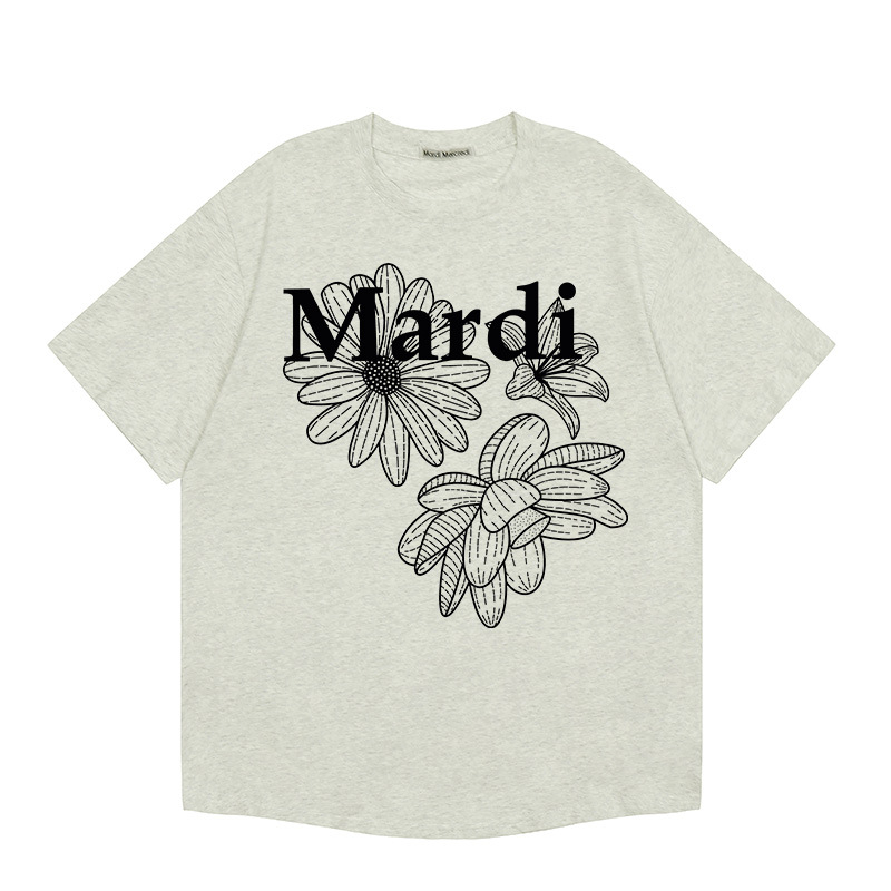 現物韓国潮牌Mardi半袖女性25夏新作デイジープリント丸襟純綿上着tシャツ代発