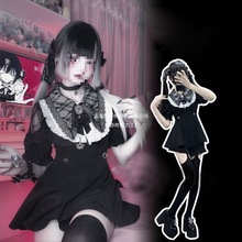 日系蕾服亚文化女士长袖纯色连衣裙套装可爱裙子软妹裙蕾丝