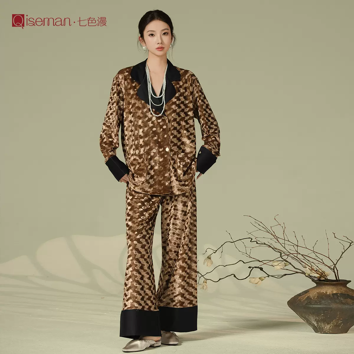 【定制】小众翻领睡衣女春秋高级感金丝绒家居服女可外穿睡衣套装