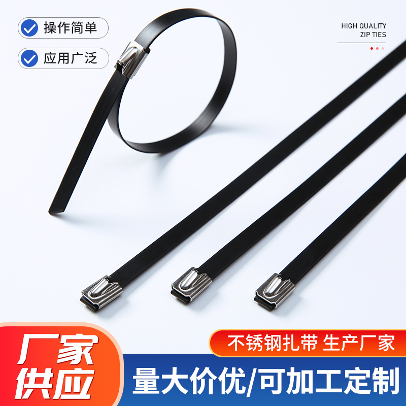 304不锈钢PVC包塑扎带自锁式束线带金属扎带捆绑带室外船用抗氧化