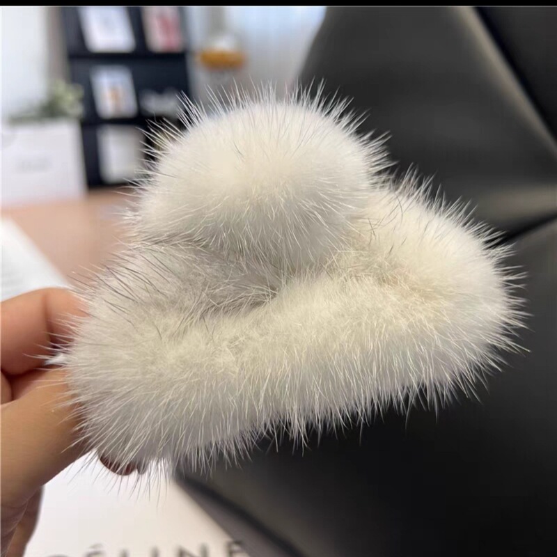 ミンクヘアグリッパー韓国のかわいいぬいぐるみヘアピン気質毛皮グリッパーバックヘッドクリップサメクリップ女性卸売|undefined