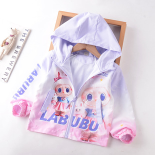 2025 New Autumn Kidsren's Jacket 3 Years Old and 4 Years Old Baby Cartoon Style Girl Gradient Hooded Windbreaker Jacket