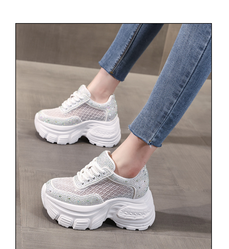 Giày sneaker nữ đế dày lưới thoáng khí đính đá rhinestone — Màu trắng chi tiết 12