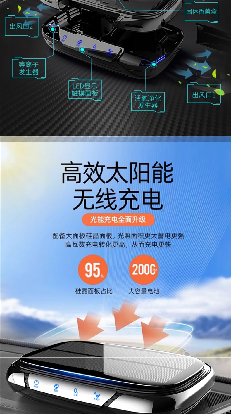 Solar Car Air Purifier Car Interior New Car Odor Removal Ozone Sterilization Formaldehyde Removal Car Aromatherapy