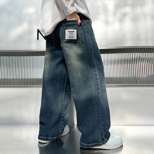 Genius whale boys 'jeans spring and autumn Korean new children's wide-leg children's wear pants autumn boy's retro pants