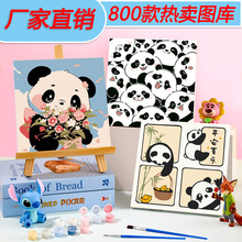 厂家直销小熊猫手工diy儿童数字油画客厅卧室装饰油画批货