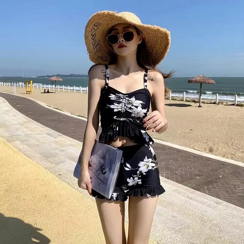 Women's separates conservative three-piece chiffon robe sun protection slimming stomach cover Korean version Ins plus size swimsuit