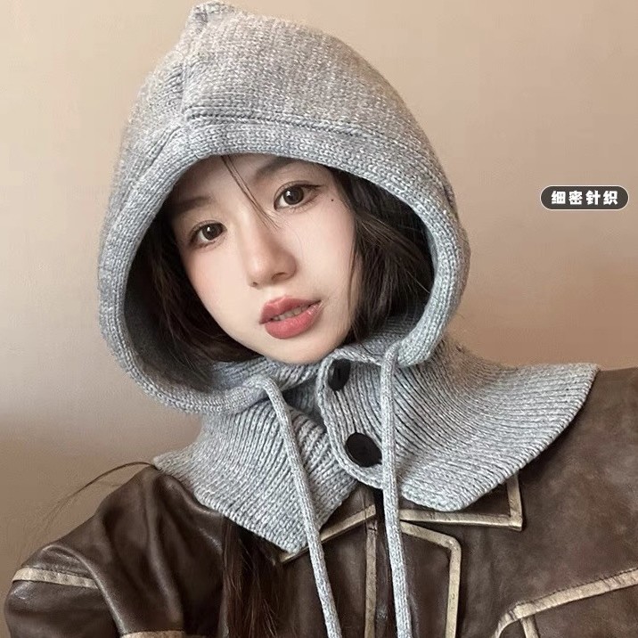 Korean Balaclava Hat Women's Winter Warm Hat Scarf One-Piece Knitted Ear Protection Woolen Hat Knitted Hat