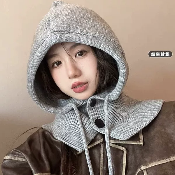 Korean Balaclava Hat Women's Winter Warm Hat Scarf One-Piece Knitted Ear Protection Woolen Hat Knitted Hat