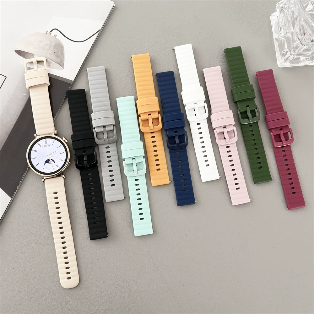 Подходит для часов Samsung Huawei GT4 Jiaming, силиконовый ремешок 18 20 22 мм того же цвета, пряжка, волнистый узор, ремешок на запястье