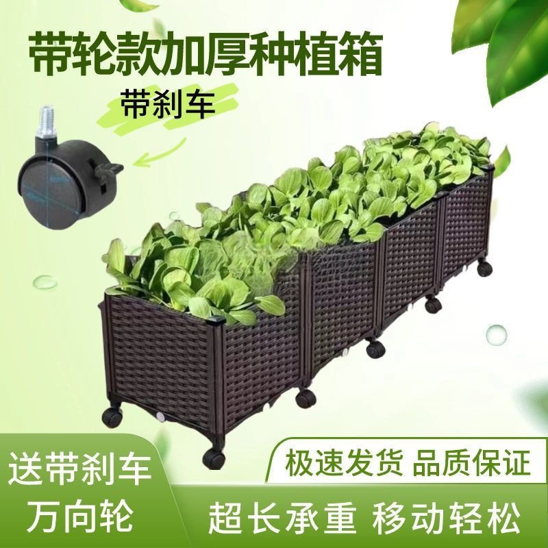 种植箱带轮子种菜盆阳台蔬菜花箱长方形家庭户外塑料种菜箱花盆|undefined