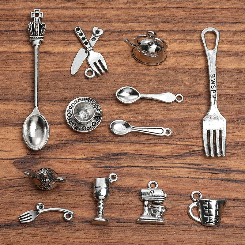 DIY ретро ювелирные аксессуары из цинкового сплава нож, вилка, ложка, подвеска для бокала для вина, прямая продажа с фабрики A800563