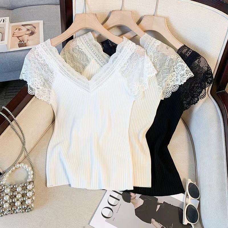 White Lace Camisole for Women, New Style Suit Base Shirt, V-Neck Top, T-Shirt