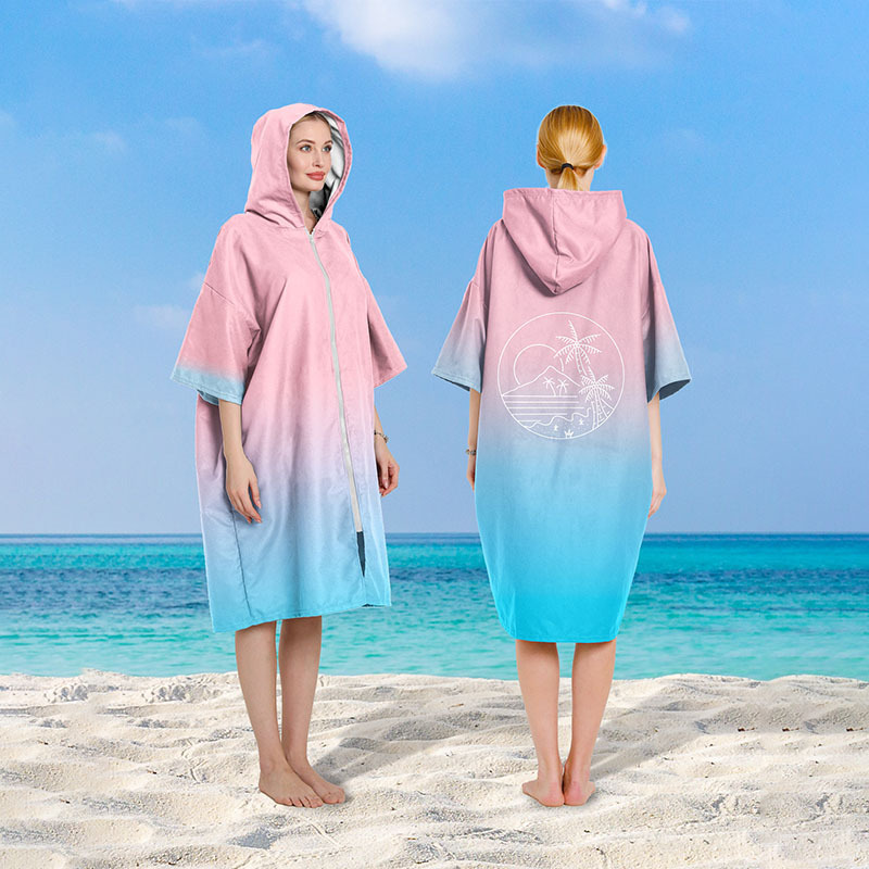 Cross-Border Hot-Selling Quick-Drying Cape Bath Towel Zipper Hooded Double-Sided Velvet Men's and Women's Swimming Surfing Diving Bathrobe