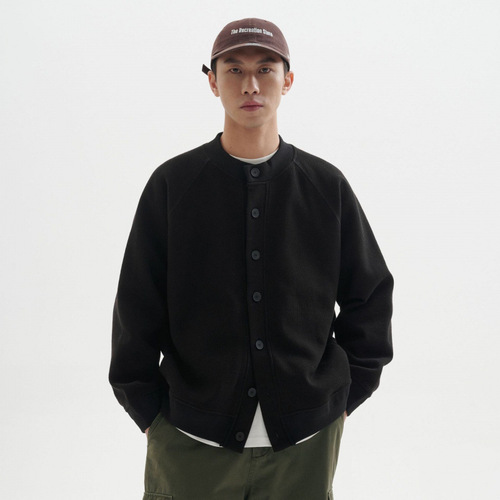 Spring and autumn thick waffle cardigan outer, Korean trend round neck sweater, men's casual loose and high-end feeling