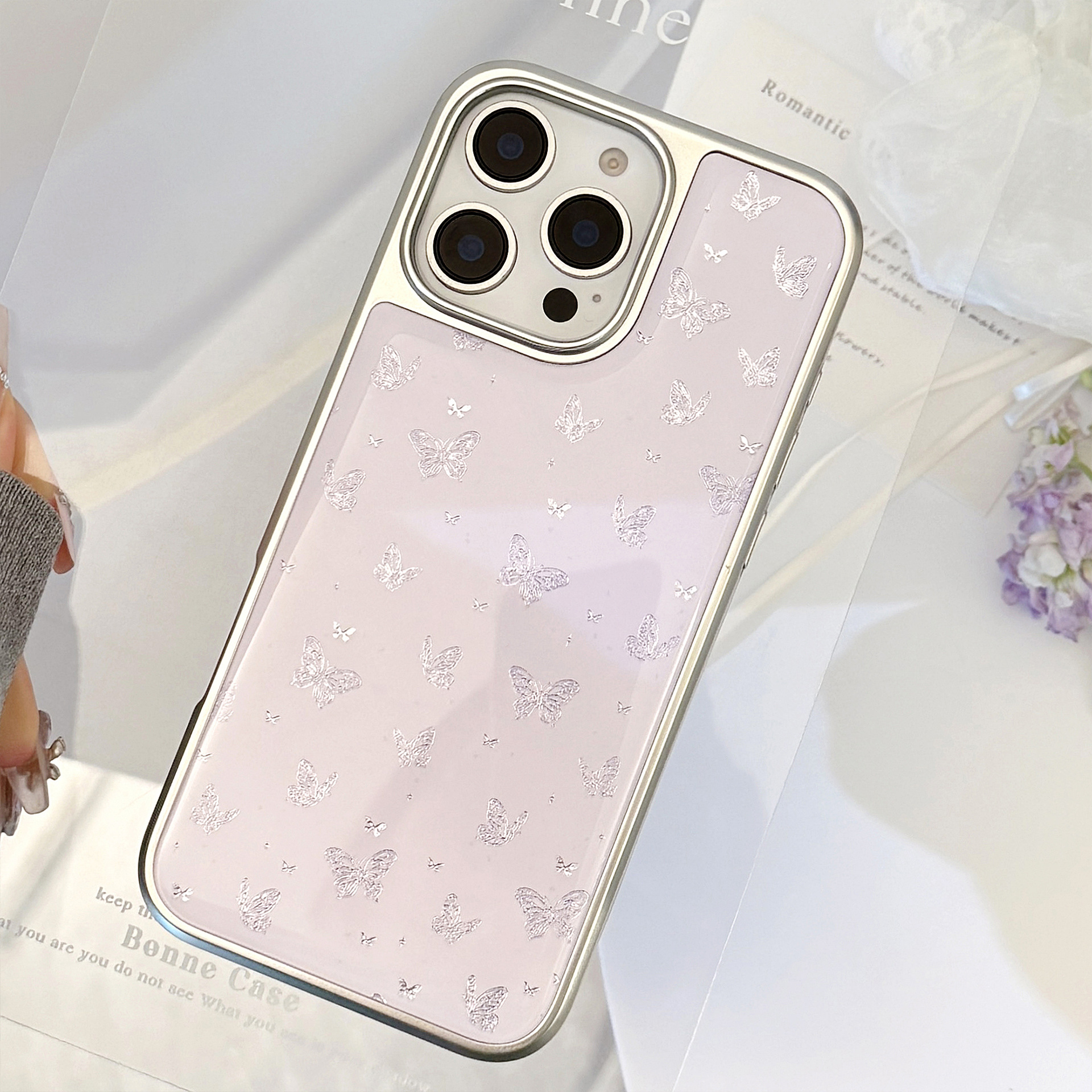 Custodia protettiva a farfalla viola per iphone e huawei_voghion.com