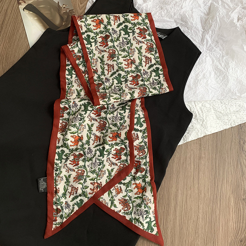 Primavera y otoño bufanda de seda coreana cinturón para el cabello bufanda larga de moda de doble capa para mujer bufanda de piel de seda de imitación bufanda de cuello fino bufanda profesional de todo fósforo