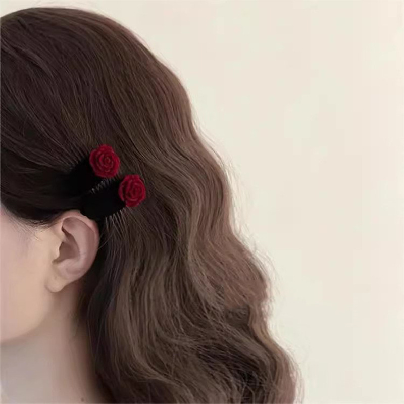 Clip de boca de pato perla roja de alta calidad Clip lateral de terciopelo rosa flequillo clip para el cabello roto tocado horquilla accesorios para el cabello