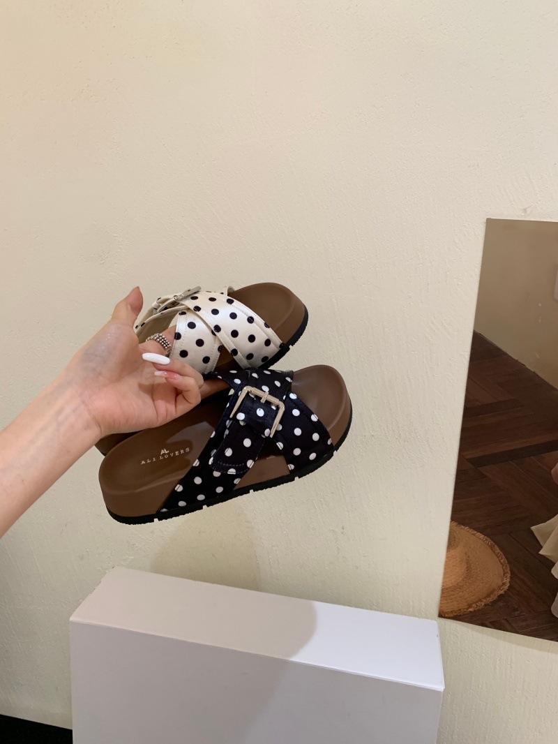 Women's Slip-on Slippers With White Polka Dot Pattern For Summer_voghion.com