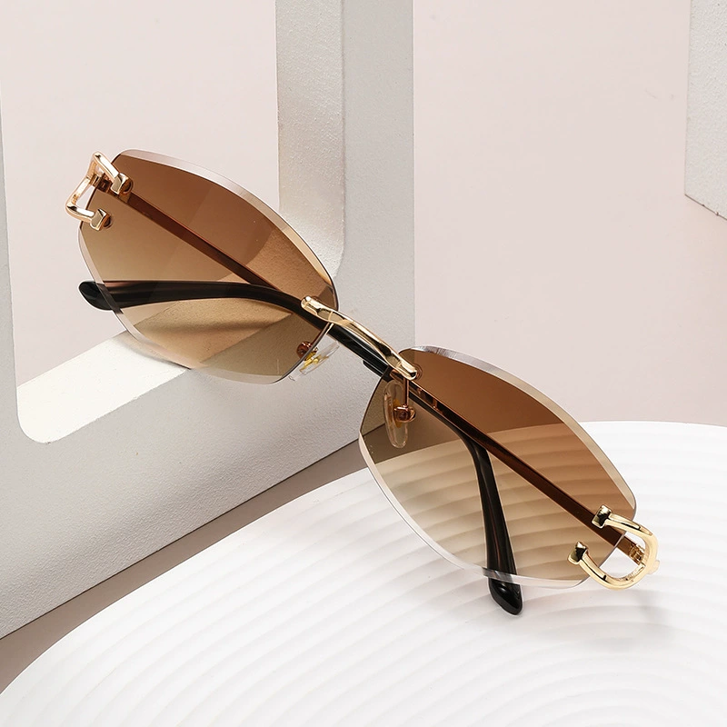 [6083时尚无框切边太阳镜女 新款欧美潮版男女街拍墨镜sunglasses]