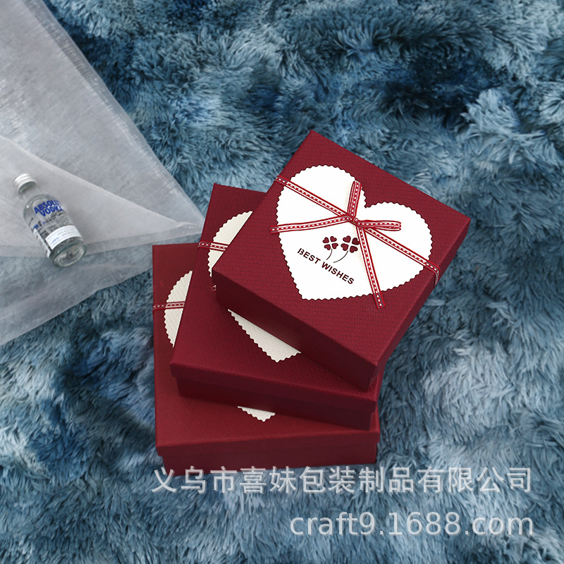 厂家现货正方形礼品盒蝴蝶结礼物盒天地盖创意礼品包装盒袋出口