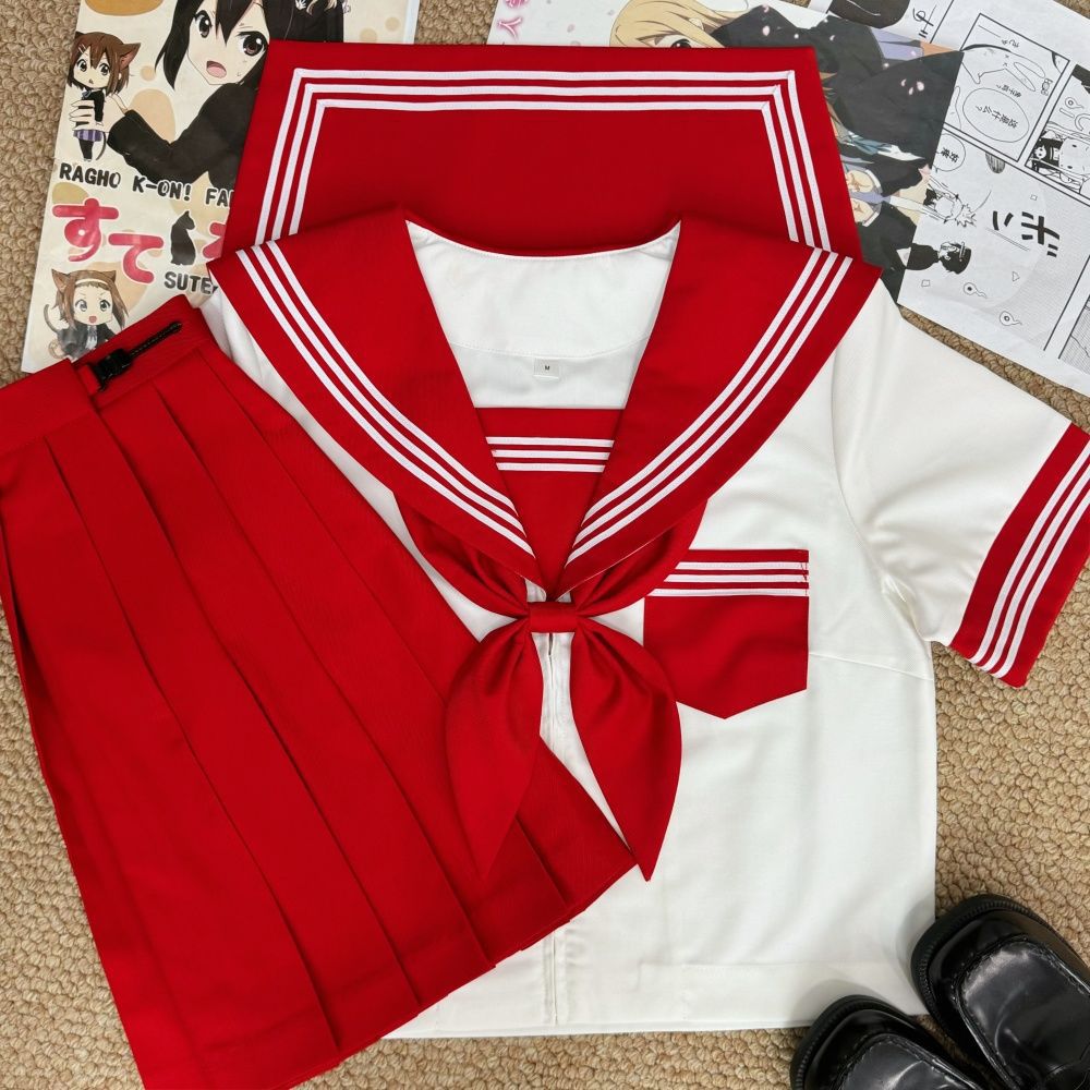 Wholesale in Stock Original Jk Orthodox Red Three-Piece Jk Uniform Set Sailor Suit Long-Sleeve Pleated Skirt Student Uniform