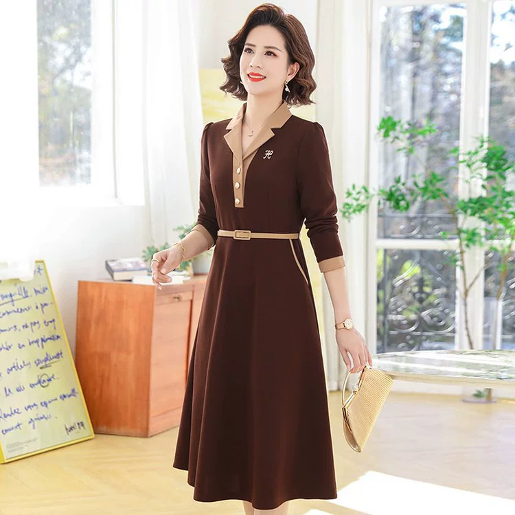 Мама среднего возраста иностранное платье 2025 новый 40 лет 50 средних и старших женщин весенне-осенний темперамент высокого класса юбка